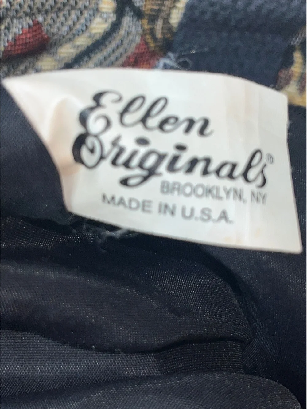 Vintage 1990s Ellen Originals Teddy Bear Tapestry Shoulder Bag, Made in USA